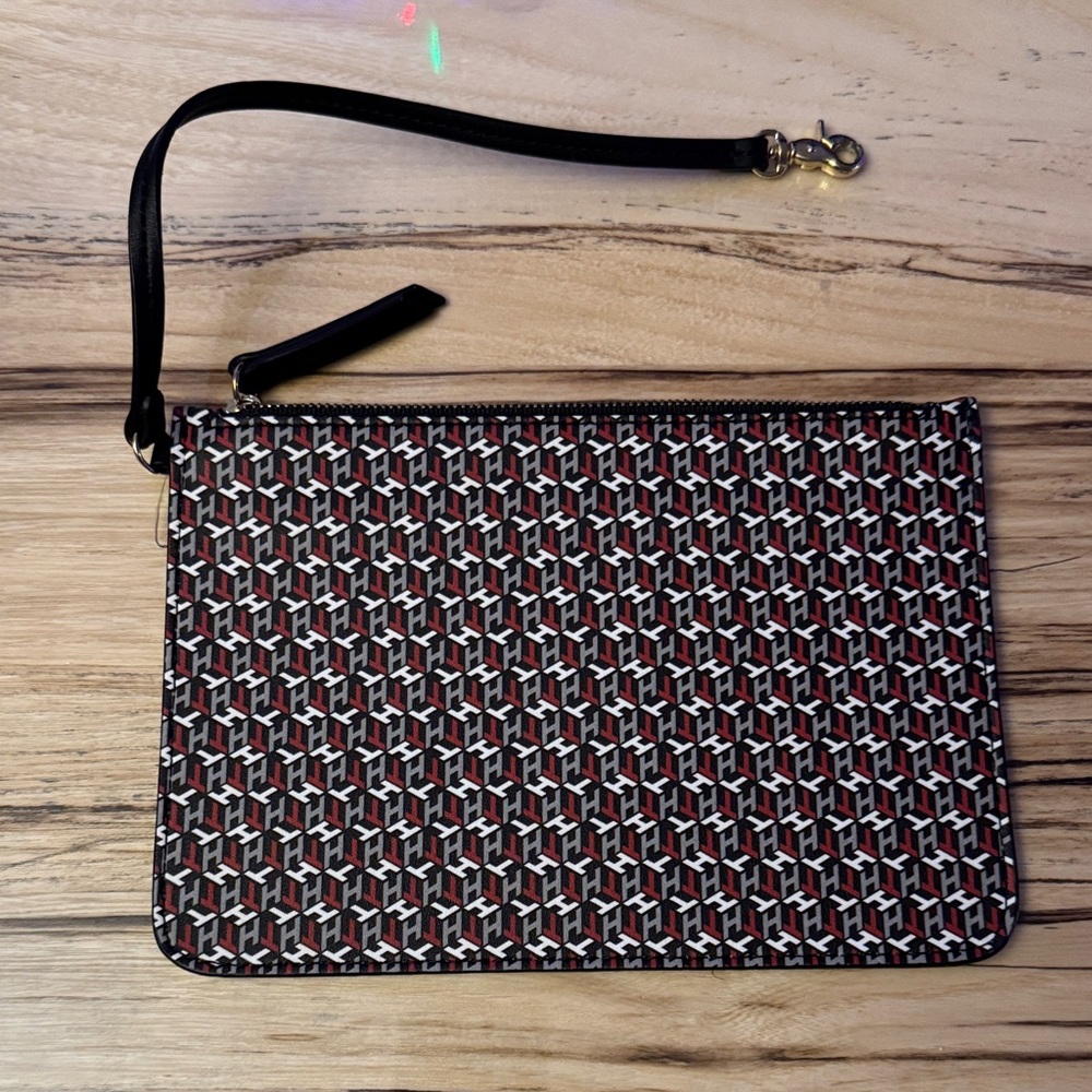 Tommy Hilfiger Monogram Geometric Pattern Wristlet Clutch Pouch Bag 8x6 NWOT